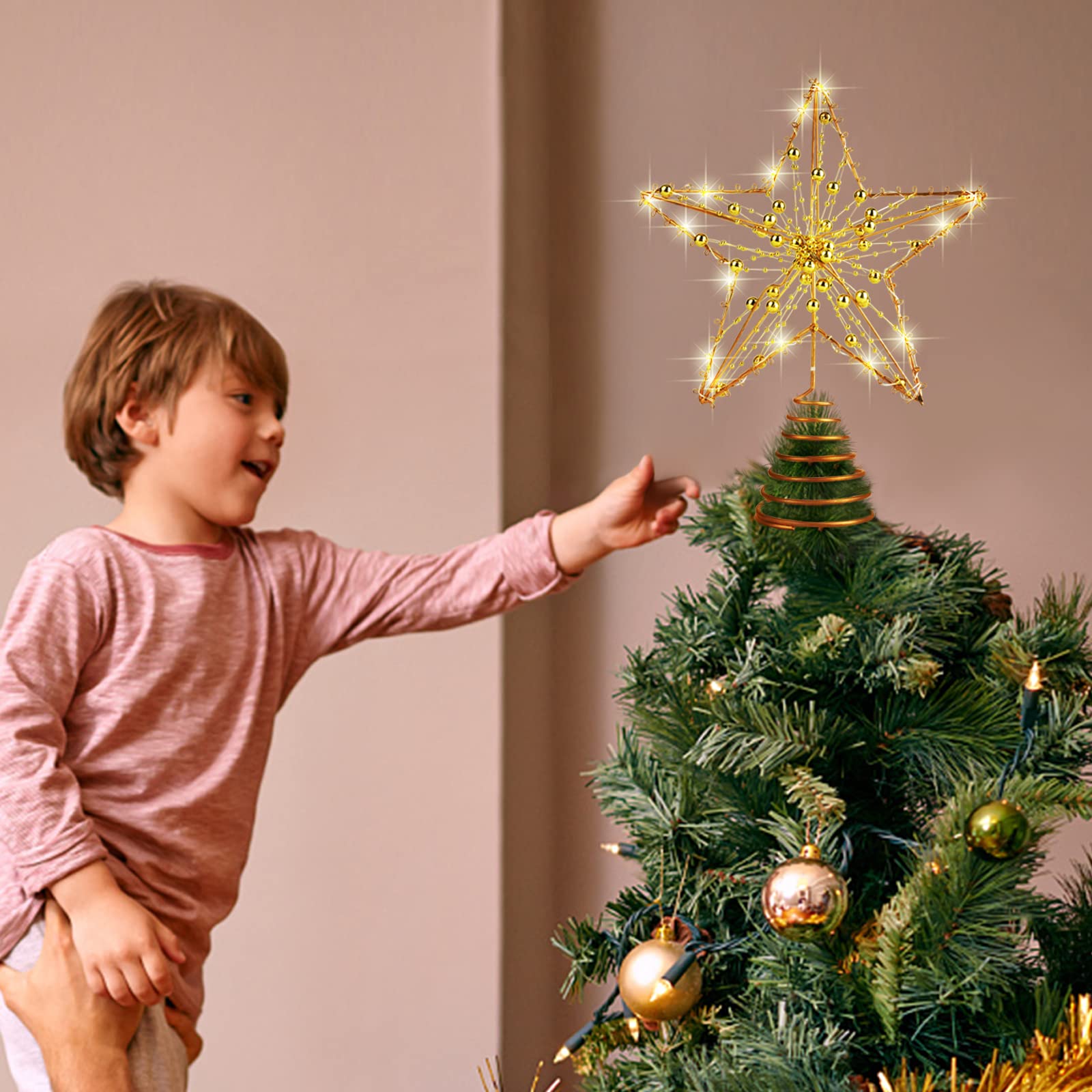 Puntale Per Albero Di Natale Stella Rossa 20 Cm | Design Scavato Laser, Leggero (<100g), Anti Glitter, Per Alberi 1,5-2,4m