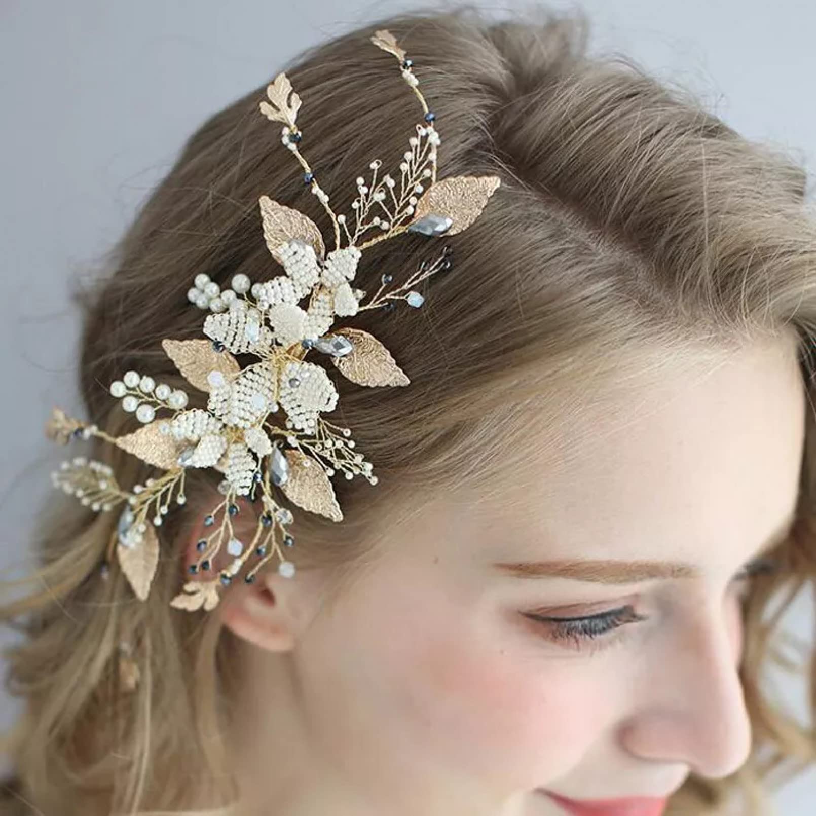 Emissione di WLLLTYCardNuovi Accessori per Capelli con forcina per Capelli da Sposa con forcina per Capelli con Strass di Cristallo Dorato
