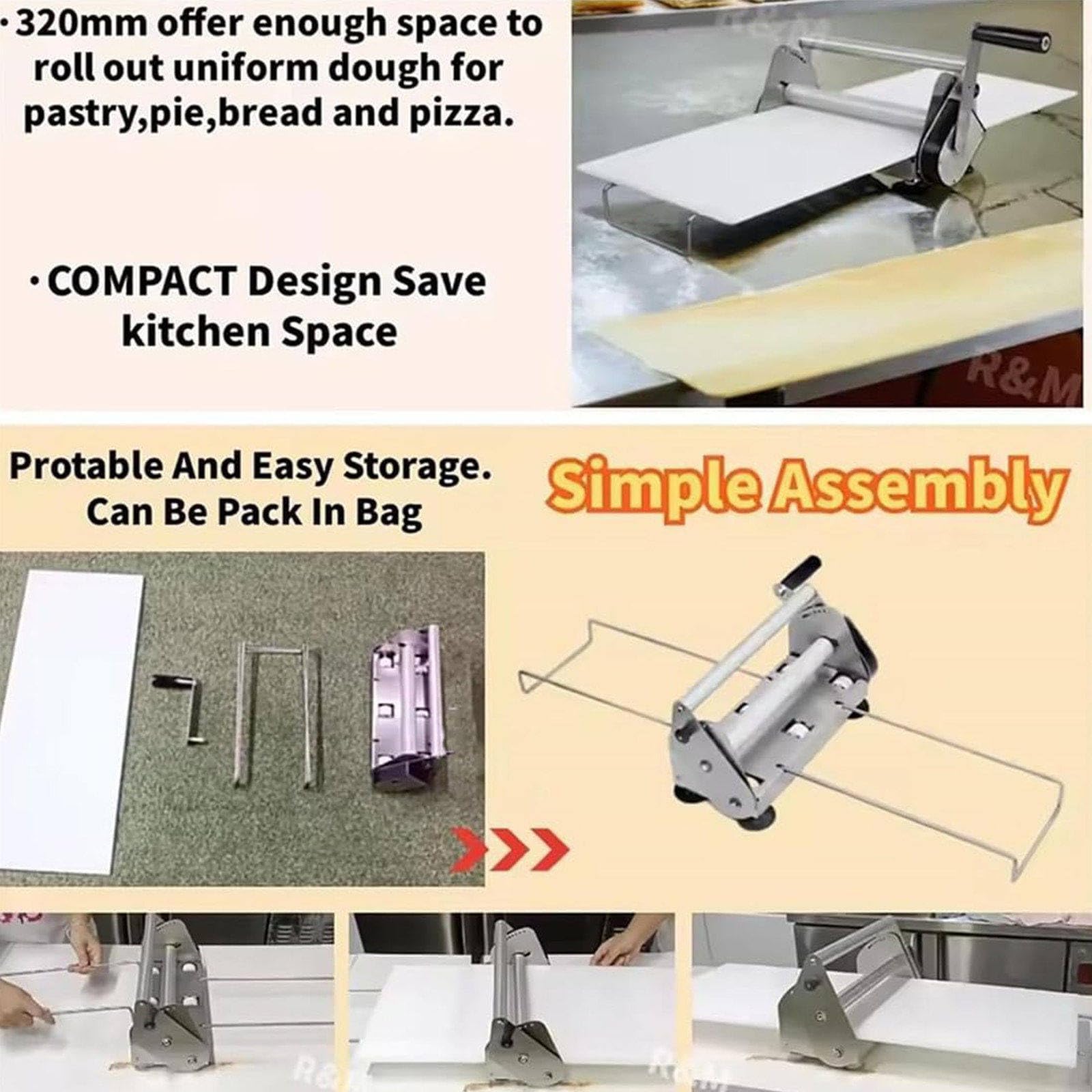 Sfogliatrice Pasticceria Manuale in Acciaio Inox con Tavola Grande 39" X15,5,Spessore Regolabile 0,5 a 27 Mm, Laminatrice per Pasta per Panetteria, Pizza E Croissant,Rs201