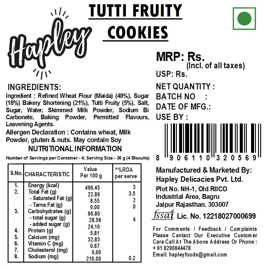 Image of Hapley Tutti Fruity Cookies 300g, Delightfully Crunchy No Palm Oil Cookies Loaded with Colorful Tutti Fruity