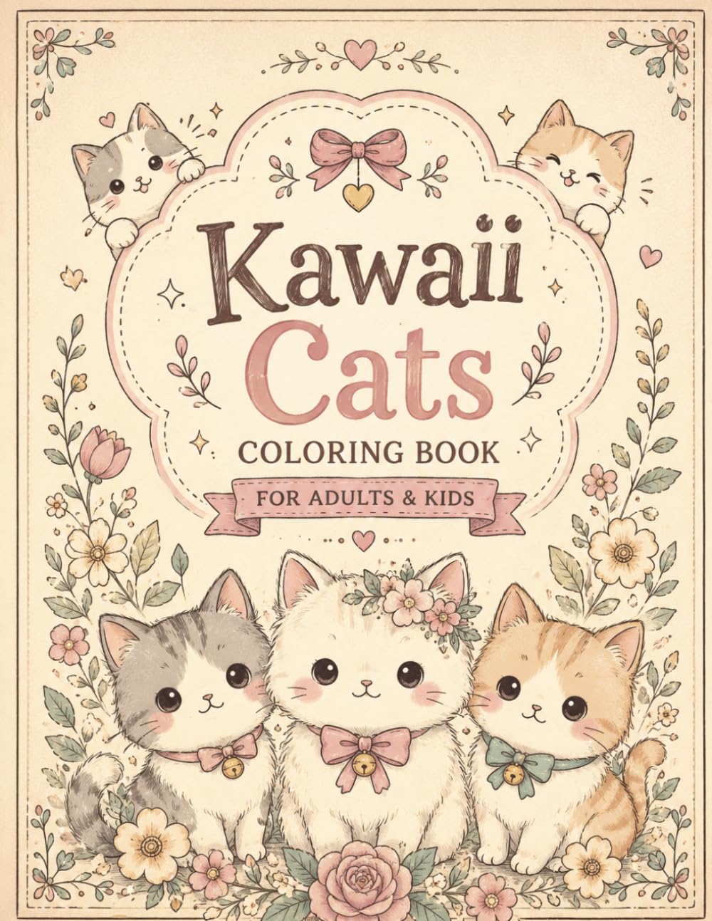 Kawaii Cats Coloring Book for Adults & Kids: Cute and Easy Stress Relief Coloring Pages Featuring Adorable Cats, Cozy Scenes & Fun Kawaii Designs