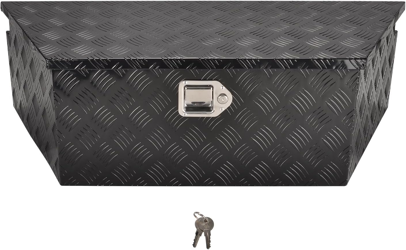 SSN 34 In Black Aluminum Tool Box Wide Utility Trailer Tongue 5 Bar Tread ToolBox for Pick Up Truck Bed RV ATV Organizer Trailer Storage Tool Box with Lock and Keys 34"X14.5"X15"