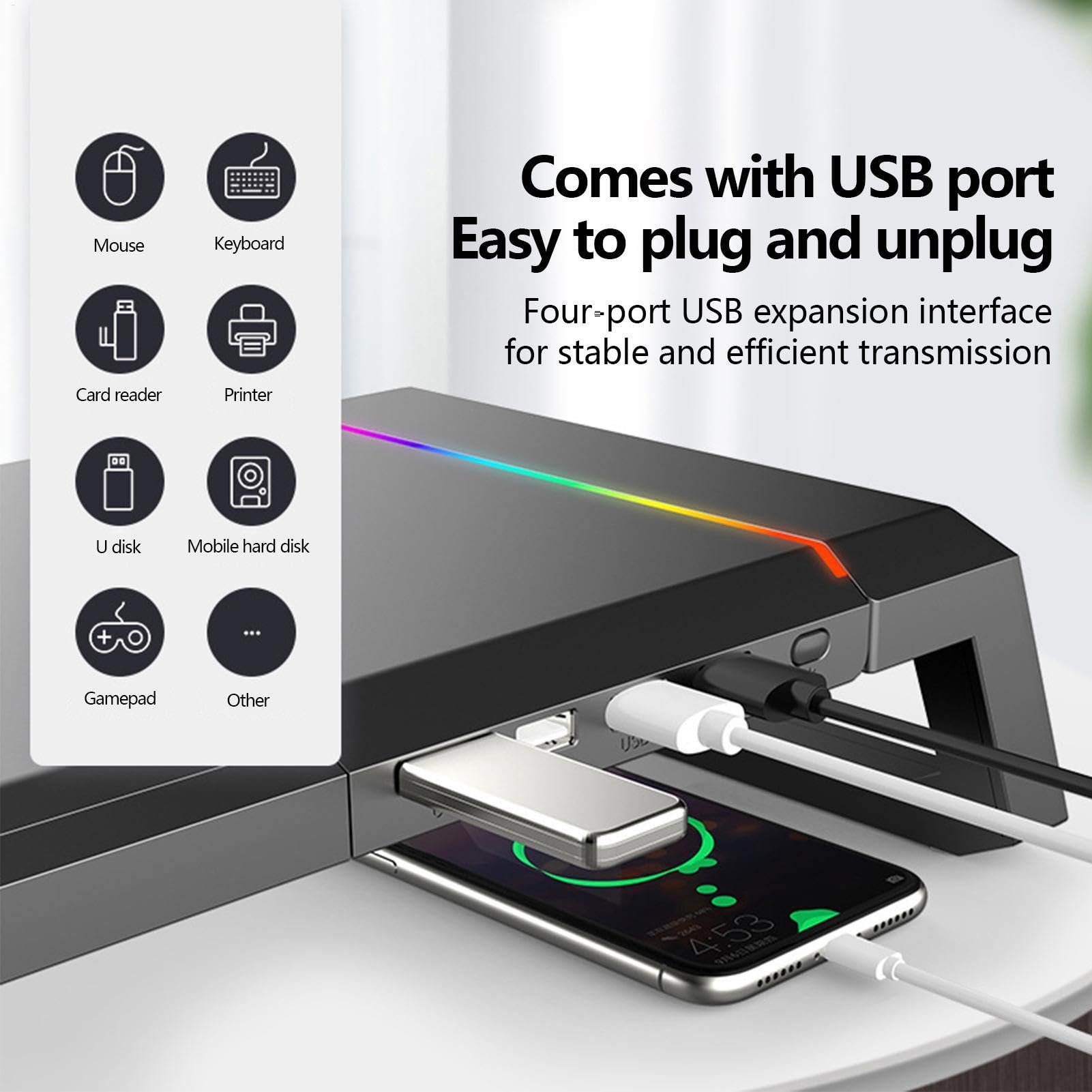 Générique Supporto monitor - Organizzatore da scrivania per monitor del | computer - Supporto per computer portatile per stampante PC pieghevole leggero RGB con 4 porte Hub USB3.0, 9 modalità di