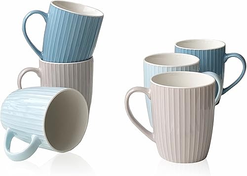 Tazas de porcelana de 11 onzas, juego de 6 tazas de café para té, leche, chocolate caliente, multicolor