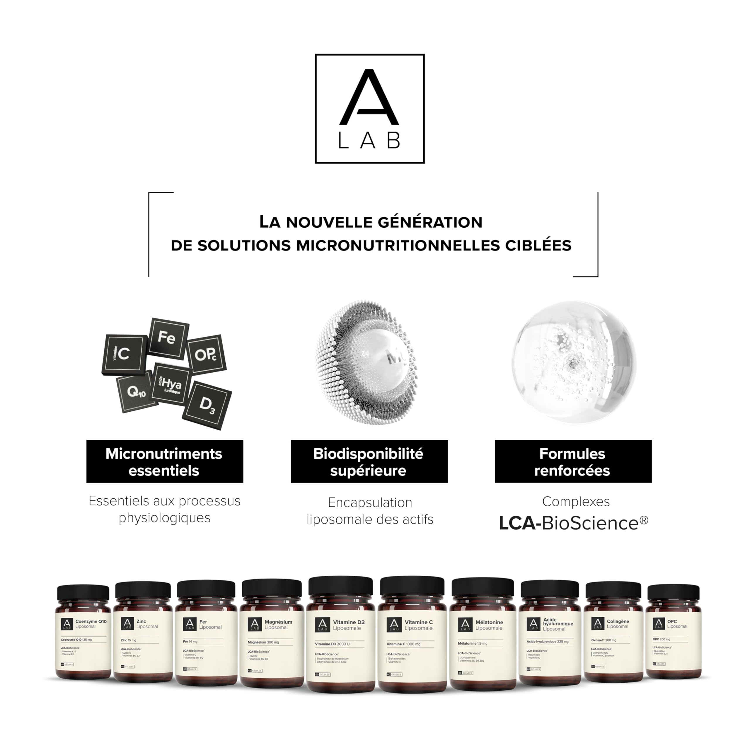 A-LAB Vitamine C Liposomale 1000 mg - Assimilation Renforcée - Complément Alimentaire Vitalité, Anti-Fatigue, Antioxydant - 60 gélules, 30 jours de prise - Fabriqué en France