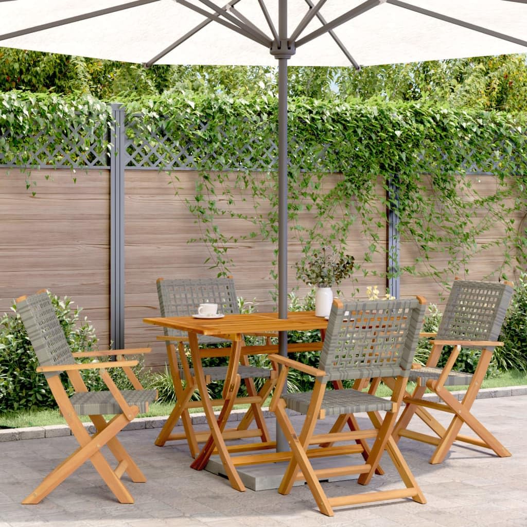 Chaise de jardin pliante en polyrotin gris et bois : partagez de doux instants en extérieur
