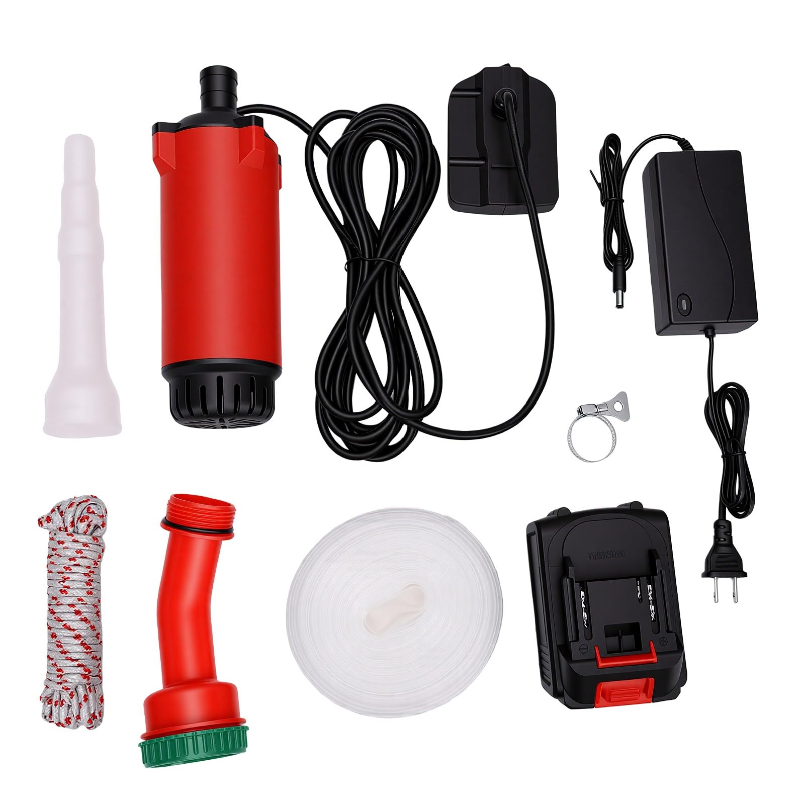 GOWENIC Sumpfpumpe 120 L/h, 5 M Hub, Tragbare Batteriebetriebene Wassertransferpumpe für Gartenbewässerung, Hochwasserschutz, Poolentwässerung mit Zwei 21-V-Batterien (EU-Stecker)