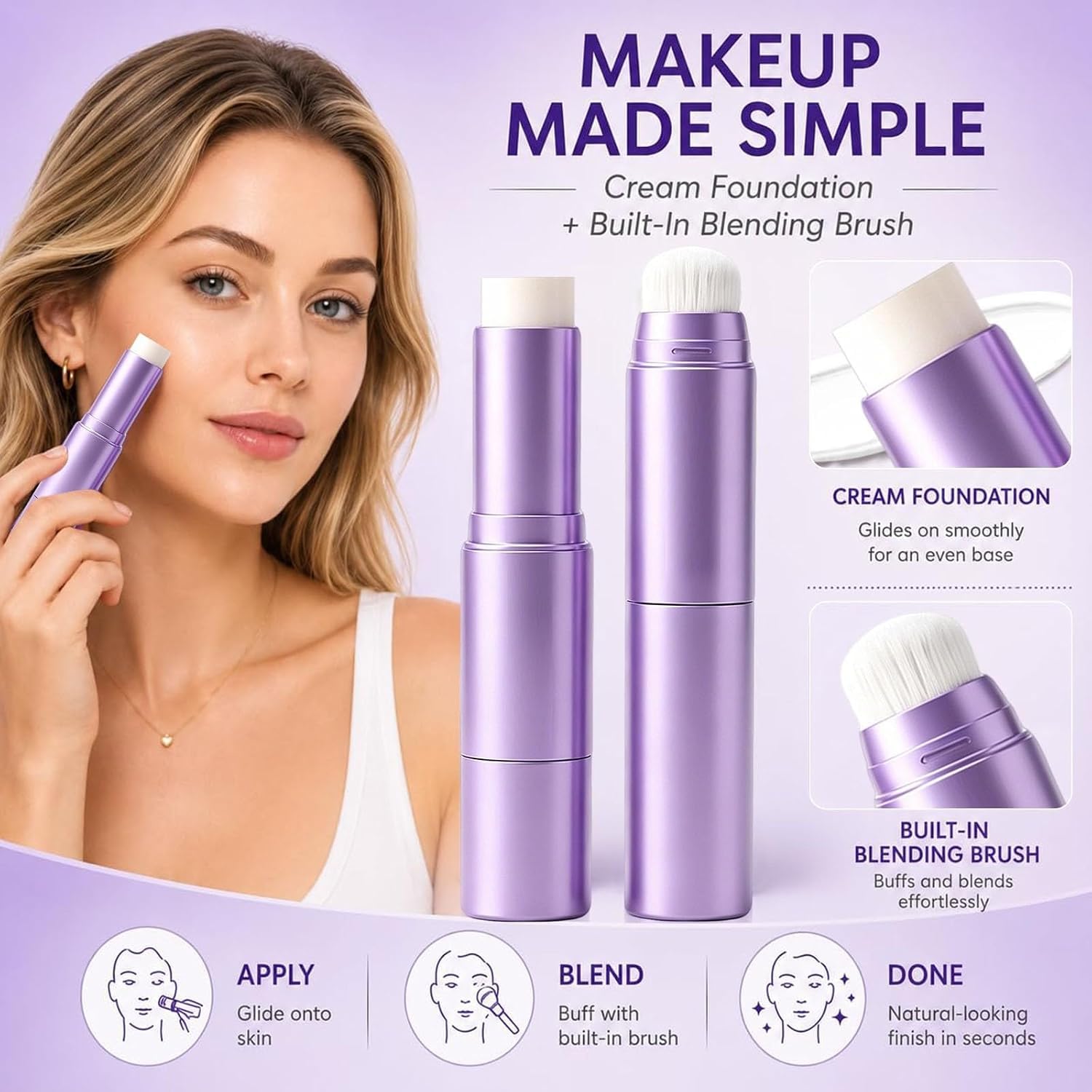 Farbwechselnde Foundation Stick mit Pinsel, Selbstanpassendes Make-up, Aufbaubare Deckkraft, Feuchtigkeitsspendendes Creme-Make-up für Natürliches Finish,DARK SKIN