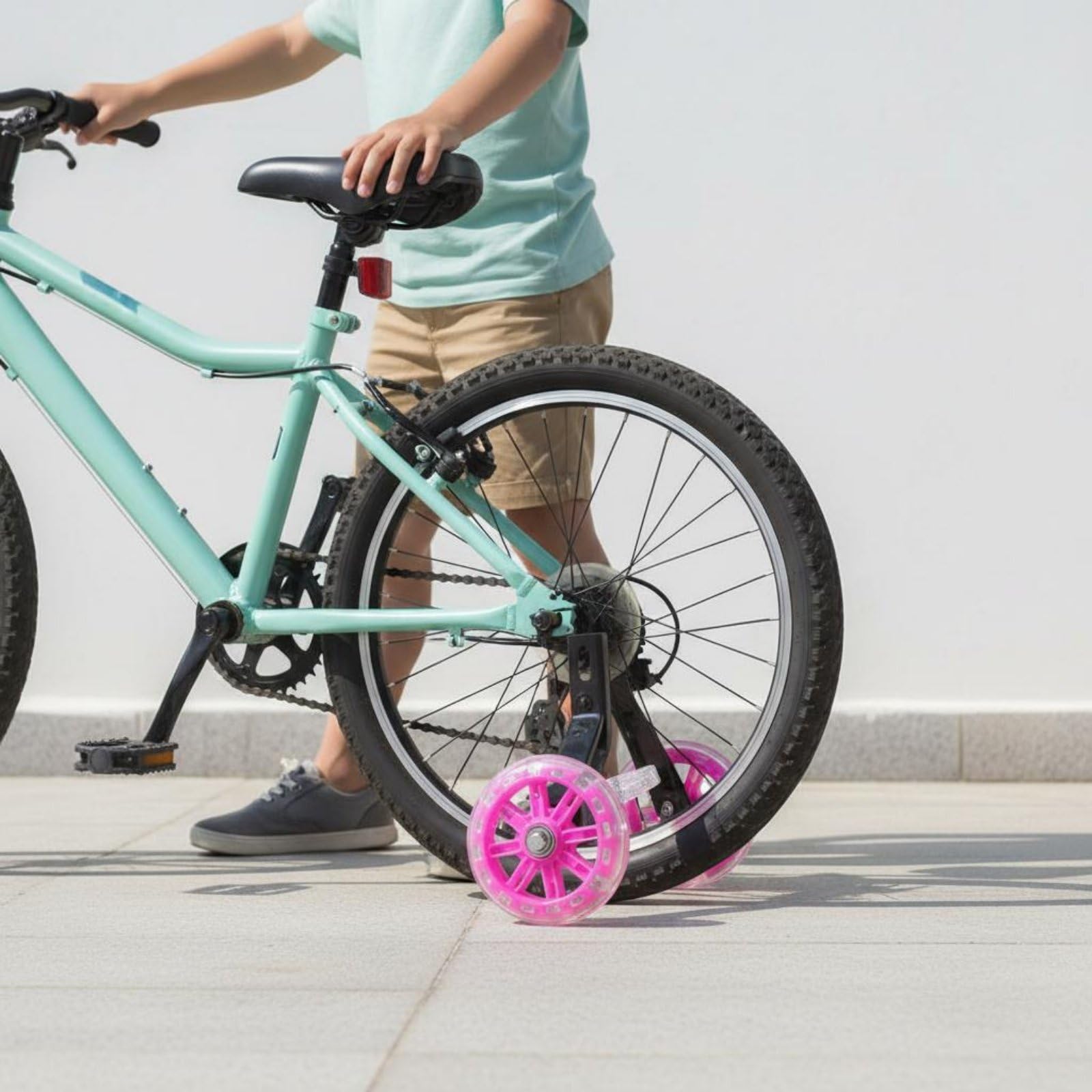 2 Piezas Ruedas Estabilizadoras con Luz LED Antideslizantes Ruedines de Bicicleta Silenciosas para Principiantes, Rosa, 18 Pulgadas