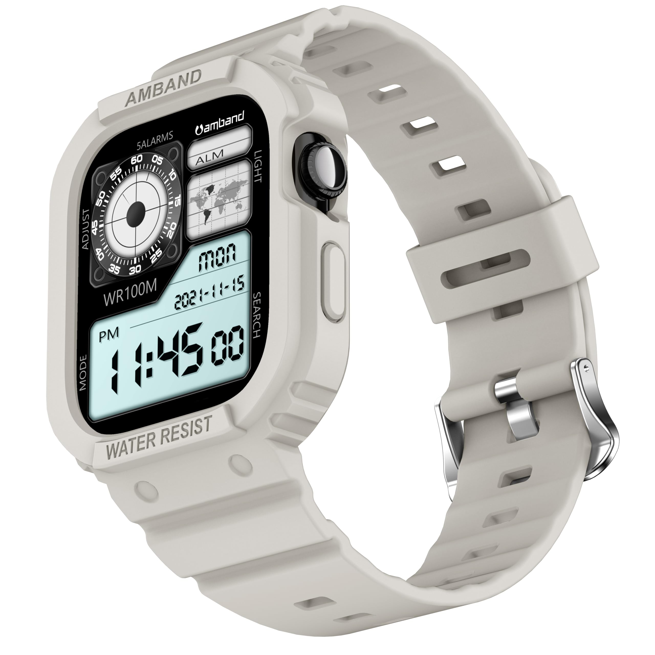 amBand Rugged Case with Band for Apple Watch Series 11 10 42mm, Shockproof &amp; Protective Sport Bumper Cover, Lightweight &amp; Comfortable Strap for Men &amp; Women, Sand White