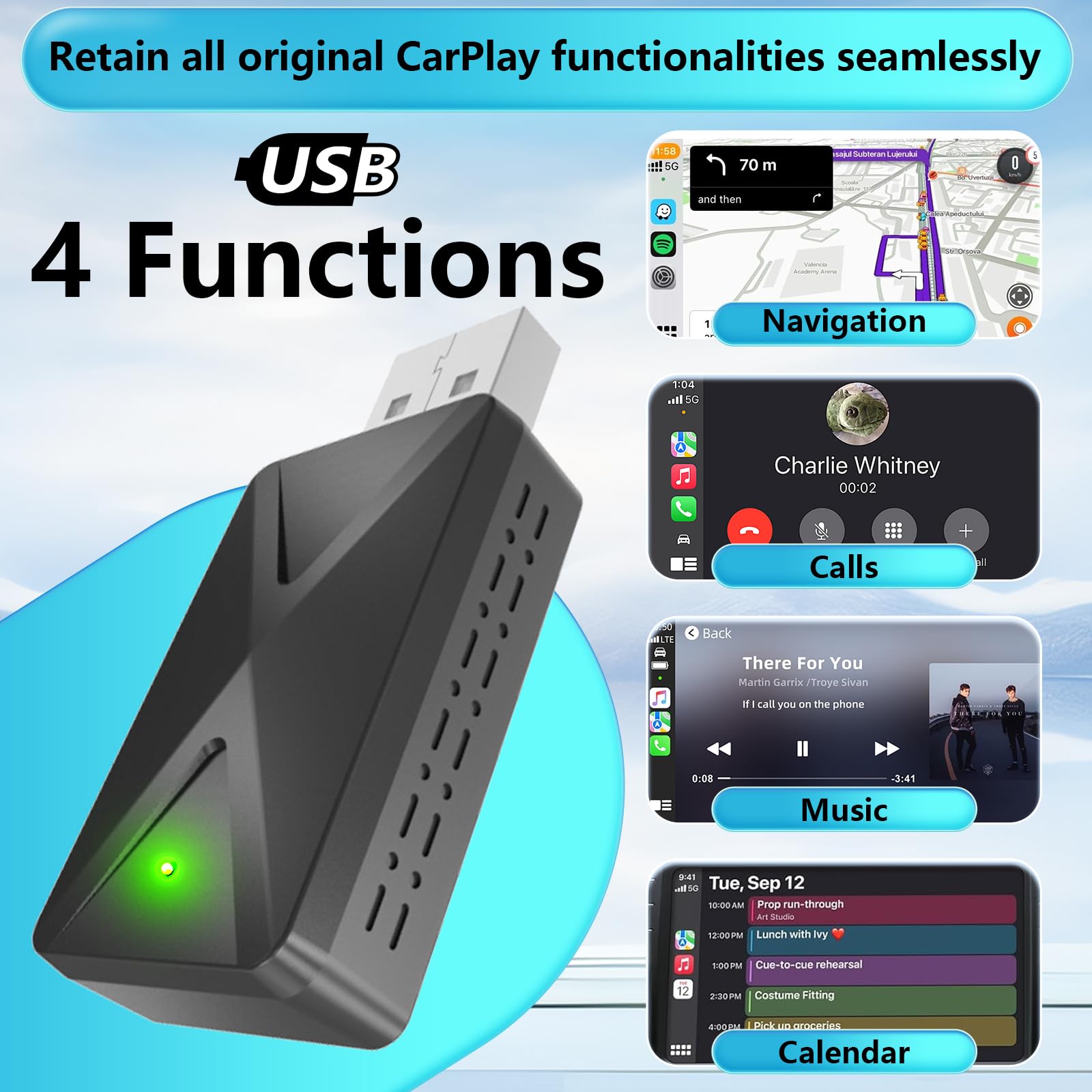 Wireless Android Auto & Carplay Wireless Adapter, 2-in-1 stick converts wired Android Auto/CarPlay into wireless for cars with AA & Carplay, USB C/A, plug and play, supports iOS 10 o