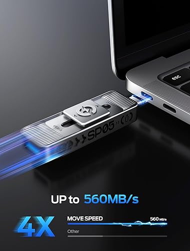 Miniatura 2 de MOVE SPEED Unidades de estado sólido de 2 TB con puertos duales y diseño push-pull de velocidad de lectura de 560 MBs, tipo C + unidad USB 3.2 SSD