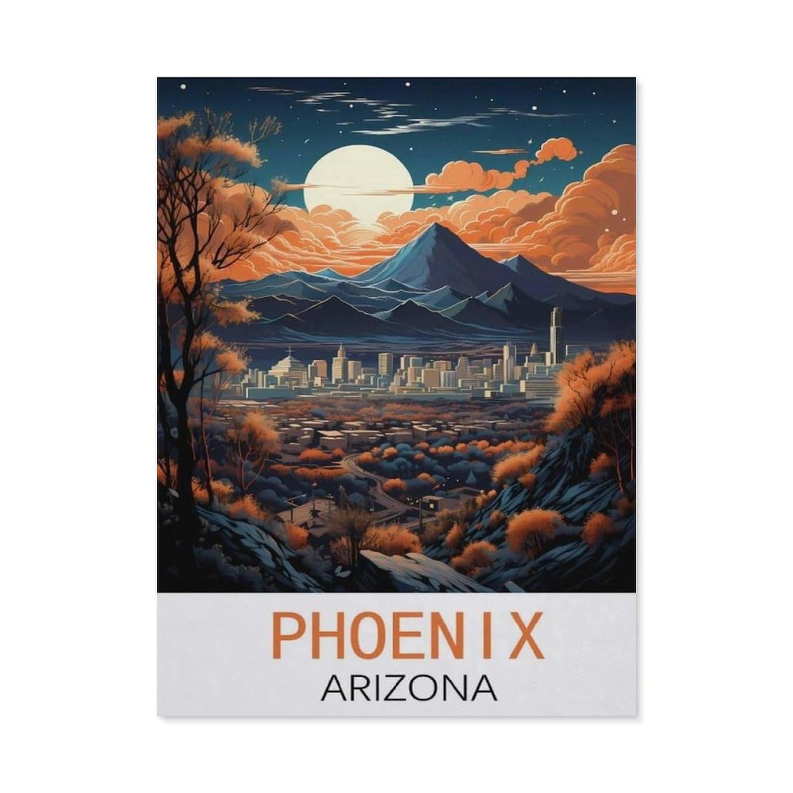 BEAYODKP 5D DIY Diamond Painting，Phoenix Arizona Vintage Travel Posters，Art Living Room Wall Decoration Gift（30 x 40 cm/11.81 x 15.74 inches）-CP27