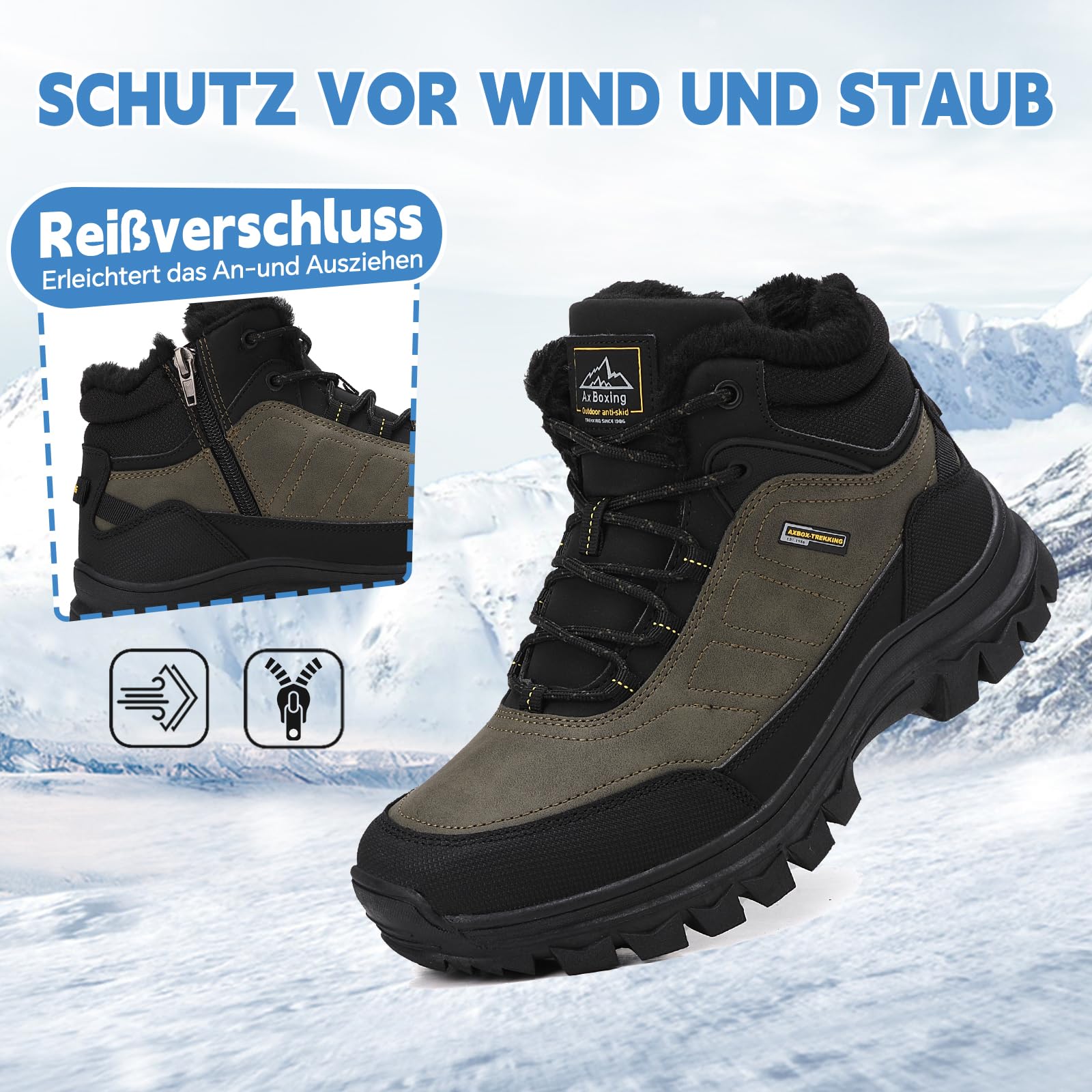 AX BOXING Botas Niño Invierno Zapatillas Senderismo Cálido Antideslizante Montaña Trekking EU34-40