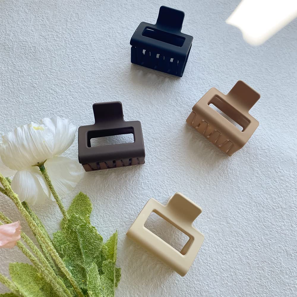 Bolonar 4Pcs Small Hair Clips 2" Square Matte Claw Clips For Thin And Thick Hair - Neutral Color Accessories For Women, Multi 3