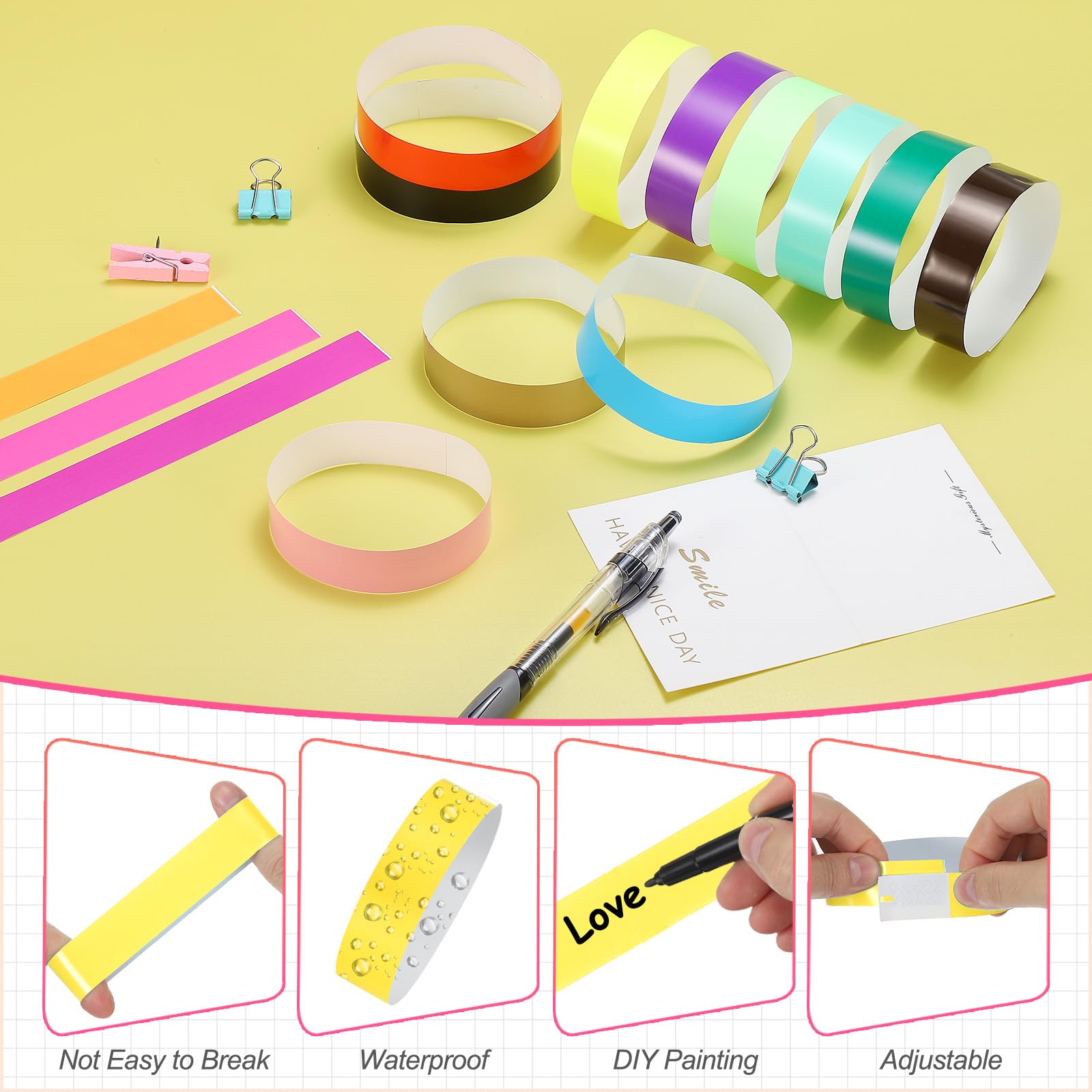 PATIKIL Paper Wristbands for Events 200 Pack Neon Party Wrist Bands - Image 3