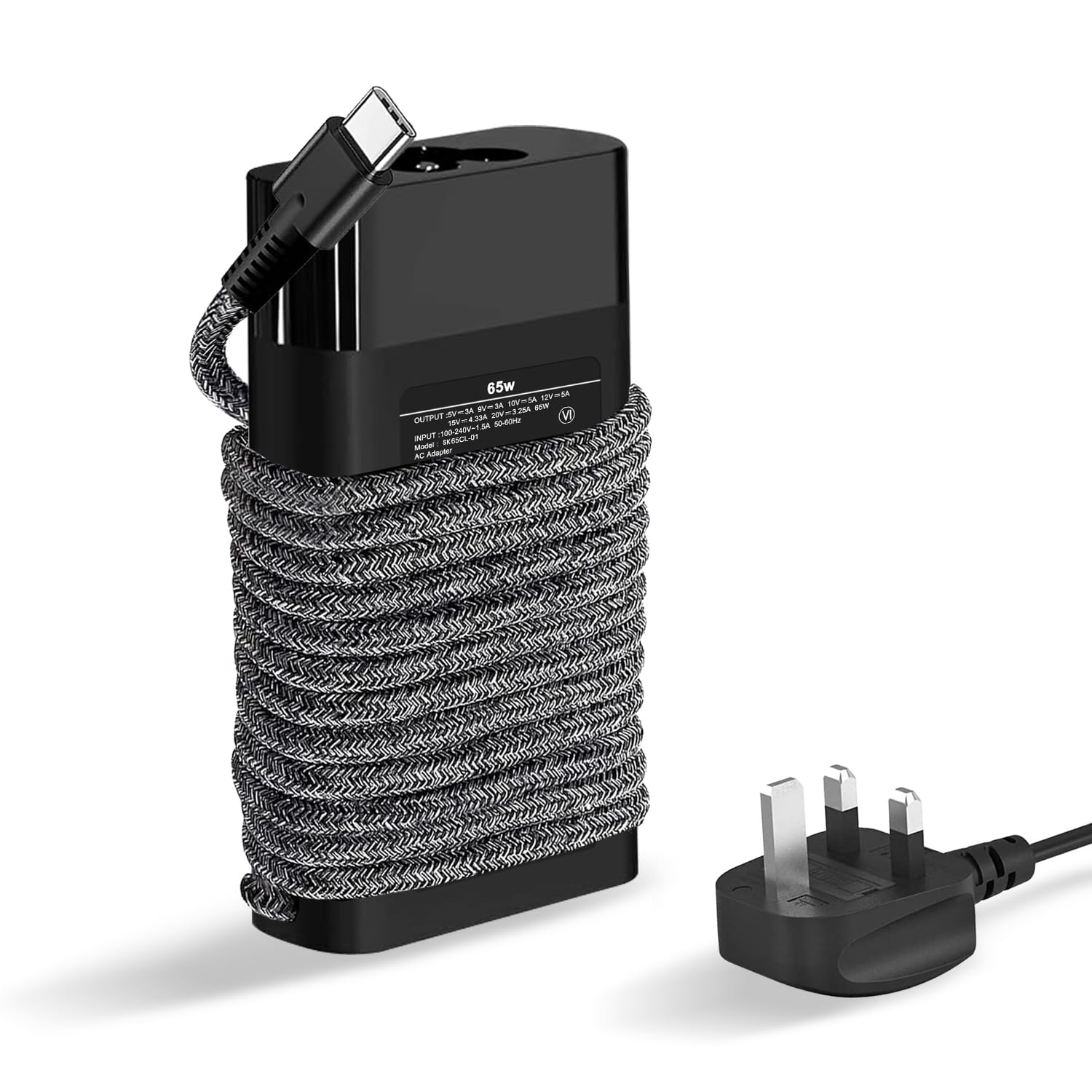 SKYVAST 65W USB C Nylon Cable Laptop Charger Compatible with HP Spectre x360, Envy, Chromebook, Elitebook x360, Pavilion, Elite x2 Travel Type C Power Cord Ac Adapter