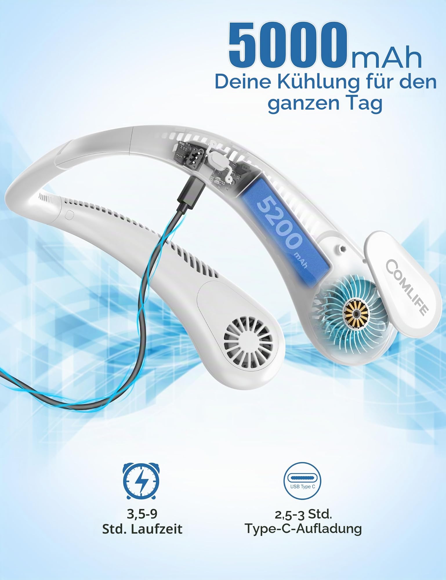 Tragbarer Flügelloser Halsventilator, 2026 Welt-Fußball-Sport-Cup-Geschenke, tragbarer Kühlventilator, wiederaufladbar für Outdoor-Sportarten und Reisen, Camping-Essentials für Männer, Vater, Souvenir