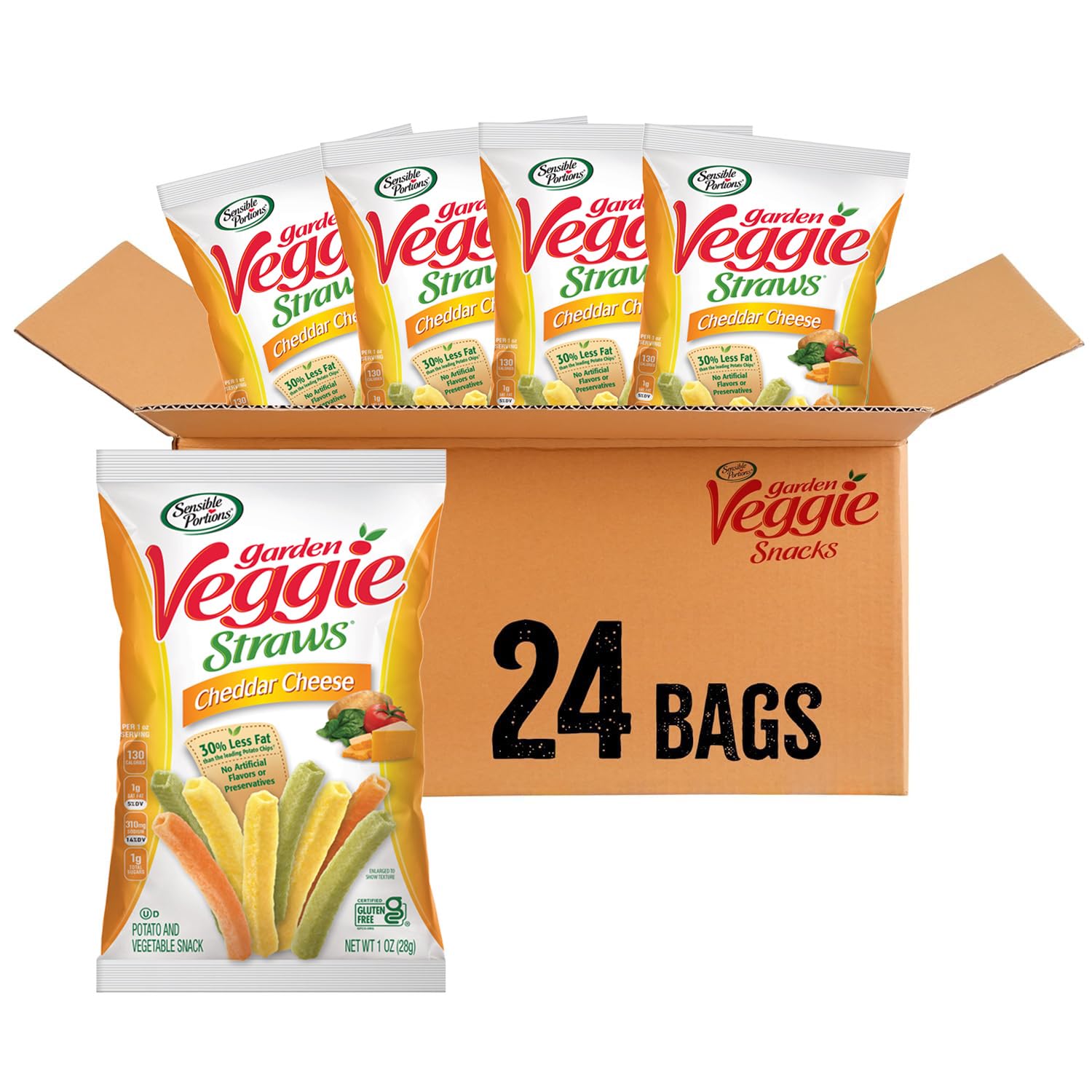 Sensible Portions Garden Veggie Snacks - Veggie Straws, Snack Size, Cheddar Cheese, 1 Oz (Pack of 24)