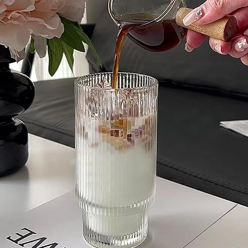 Miniatura 2 de XKXKKE Juego de 6 vasos de bebida acanalados de 12 onzas, cristalería transparente vintage para café helado, vasos altos para cola de coocktail,