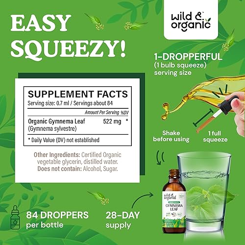 Miniatura 3 de Gymnema Sylvestre Extracto líquido  Suplemento orgánico de Gymnema Sylvestre  Gotas de Gymnema Sylvestre veganas, sin alcohol, 2 onzas líquidas