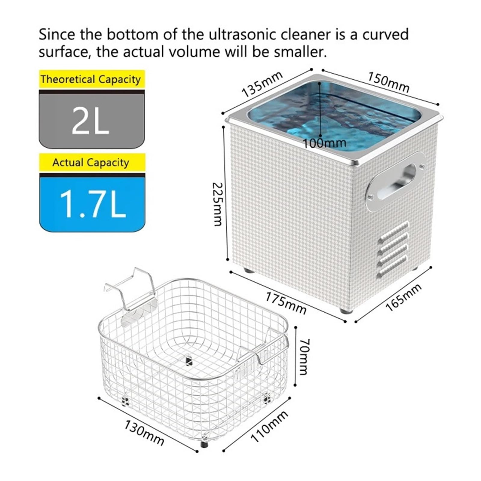 MáQuina Limpiadora UltrasóNica Limpiador Ultrasónico Perilla Mecánica Baño De 2L con Temporizador Limpieza De Piezas De Hardware Joyas Gafas Relojes(2L 60W)