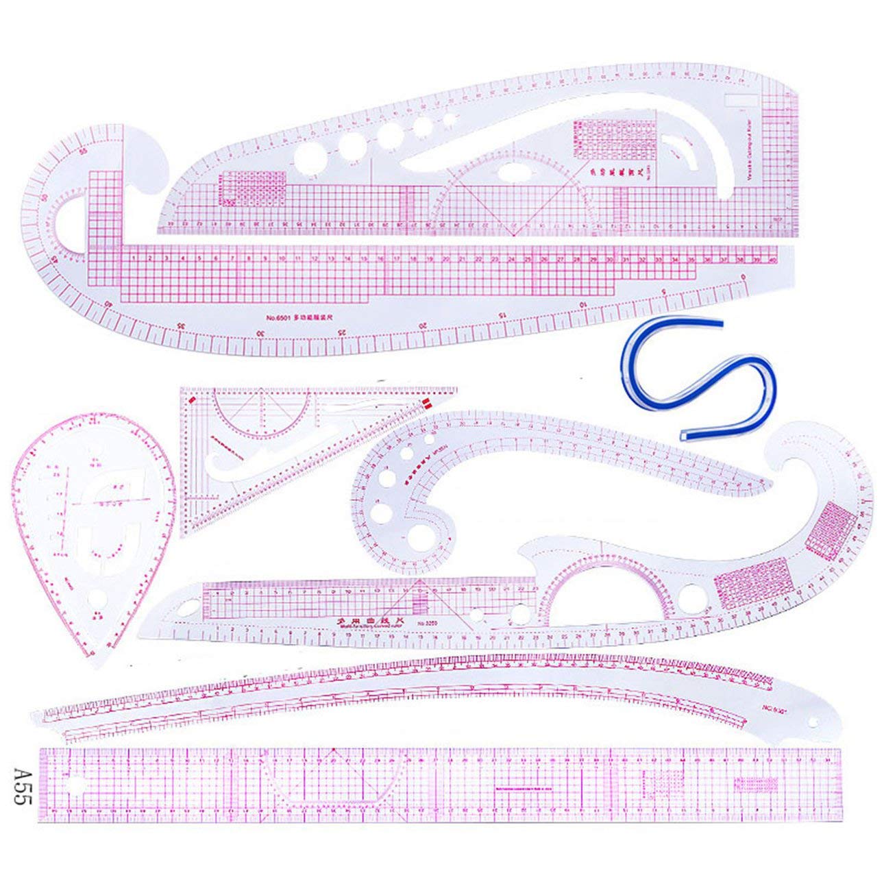 FahionswanAEMulti-functional Common Curve Board Drawing Template Pattern Ruler Design Tool Clear Scale High Accuracy Tailor Tool(clear)
