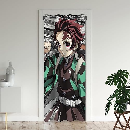Miniatura 1 de Kamado Tanjirou - Cortinas opacas para puerta de anime, para armario de dormitorio de niños, con ojales, aislamiento térmico, cortinas de privacidad
