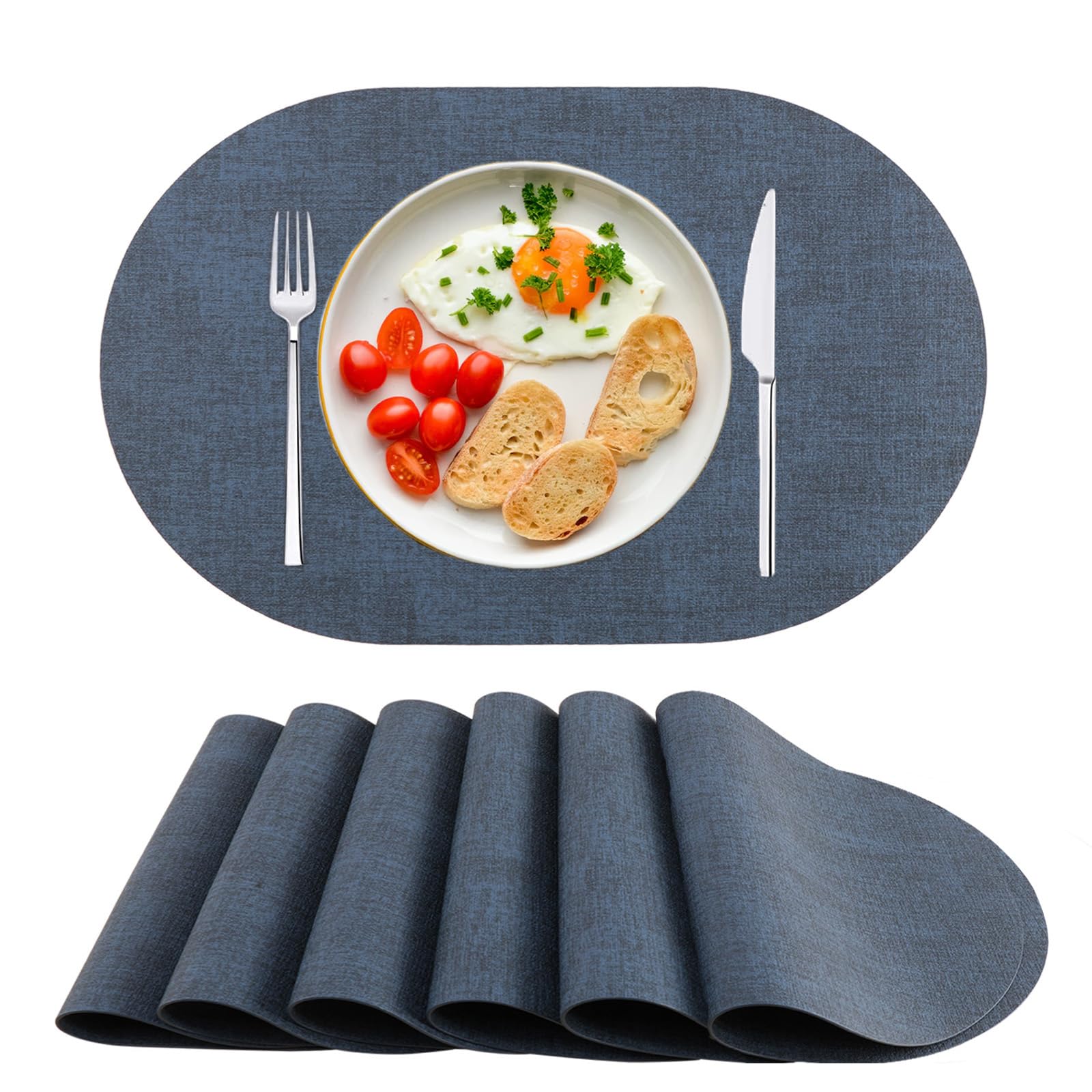 6er Set Platzsets Aus Kunstleder – Rutschfest, Wasserdicht & Abwischbar, 30,5x43,2 Cm (blau)