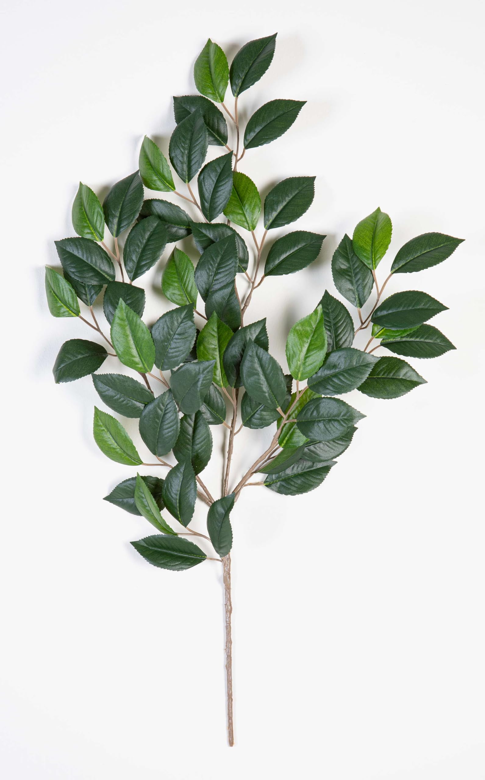 artplants.de Artificial camelia spray with 55 leaves, green, hardly inflammable, 22"/55cm - Artificial branch/Plastic leaves