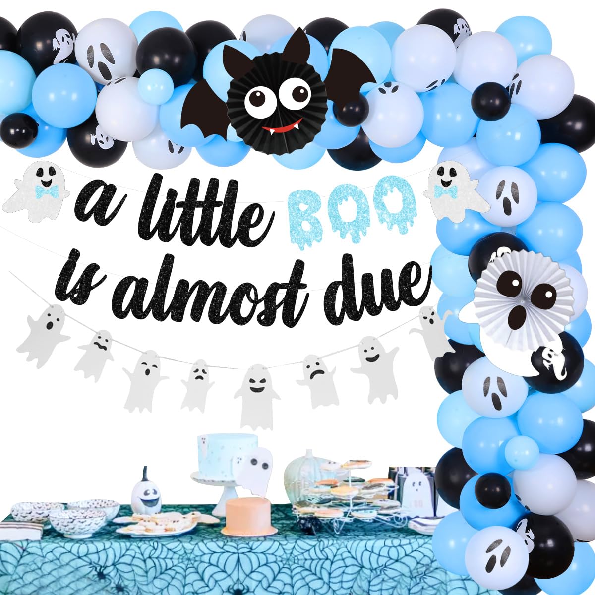 Blue A Little Boo Hintergrund Für Babyparty & Halloween – 2,1 X 1,5 M Party-Deko-Banner