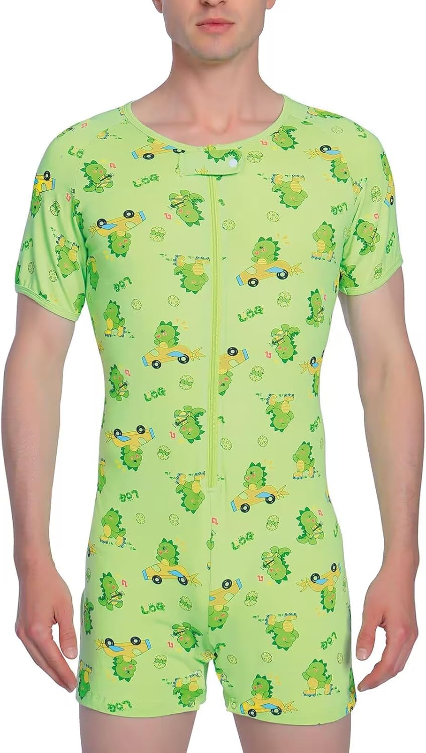 Landofgenie Men's Short Sleeve Romper Crotch Shirt Bodysuit One Piece Pajamas - Image 2