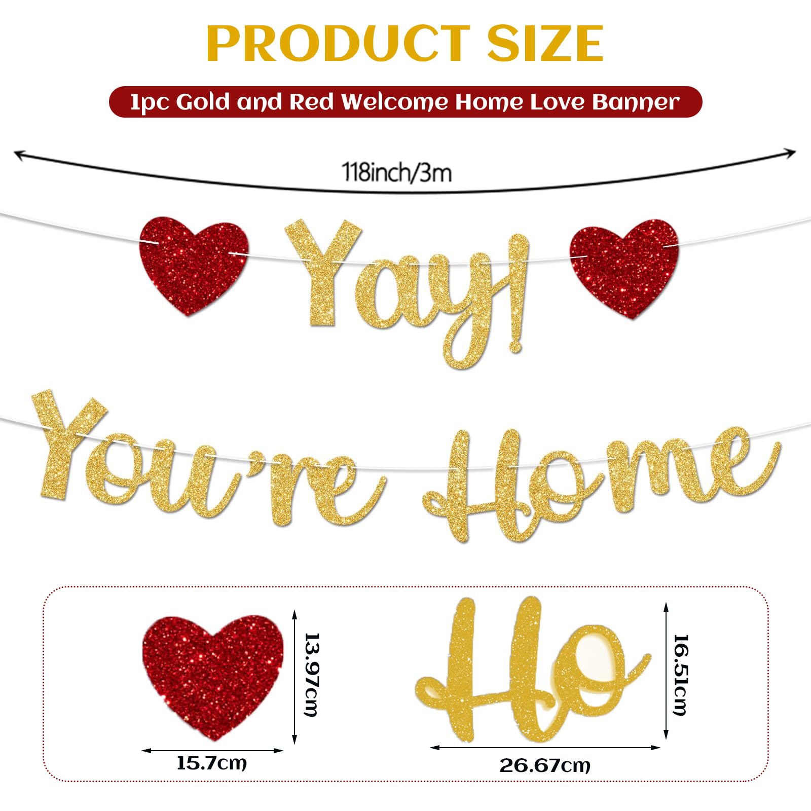 Dermalyx Gold Glitzer Welcome Home Banner Cheer You Are Home Banner Welcome Cookies Housewarming Military Return Party Decorations Decor No - Image 2