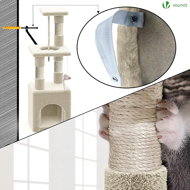 Foto 6 de 7 de VOUNOT Árbol Rascador para Gatos, Poste Rascador Estable con Nido, Plataformas