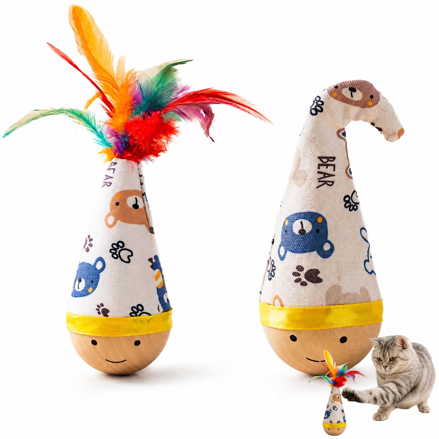 Chtaoxin 2 PCS Wooden Wobble Cats Toy for Kitten to Bite and Swat