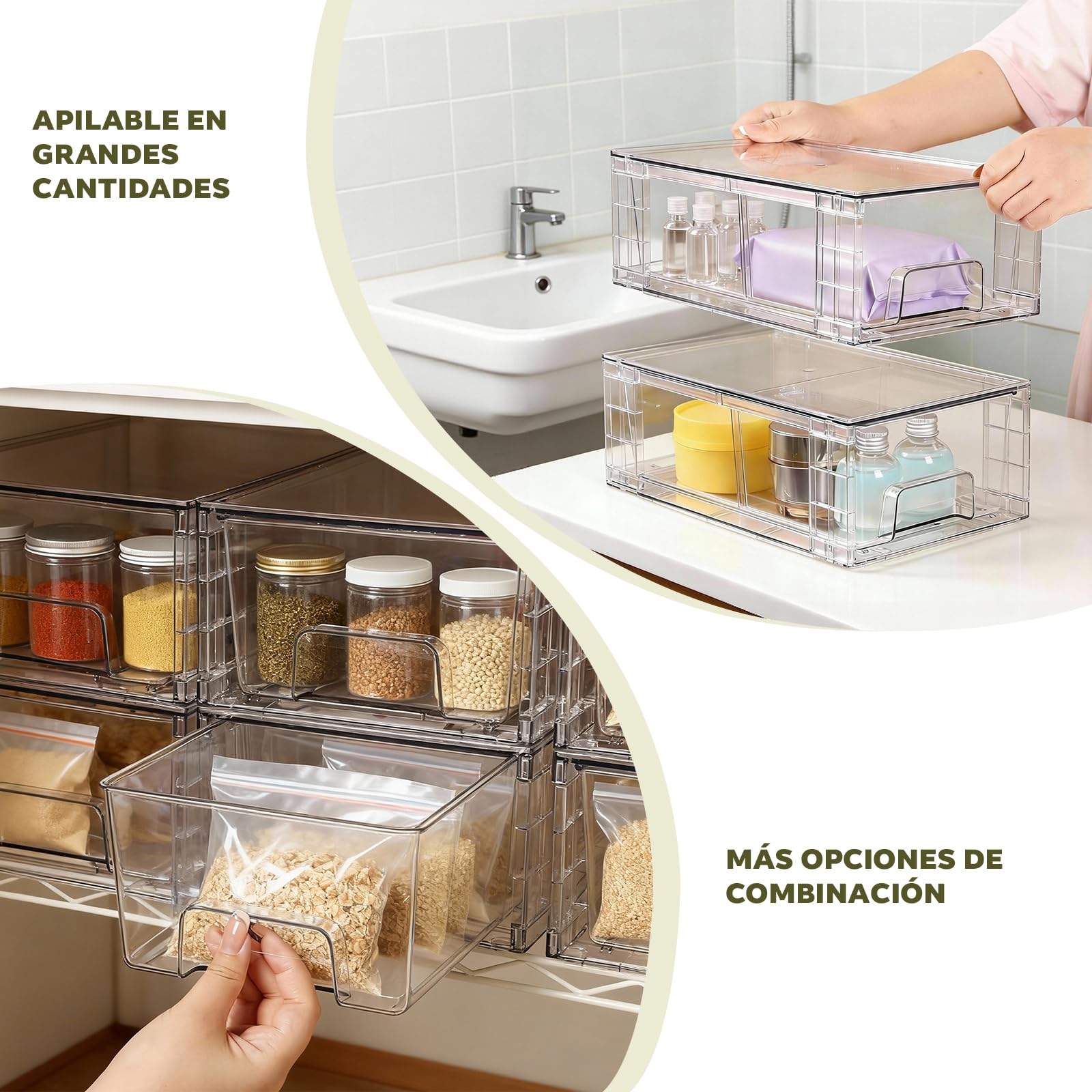 Juego de 4 Cajones Organizadores Apilables de Acrílico Transparente con Separador
