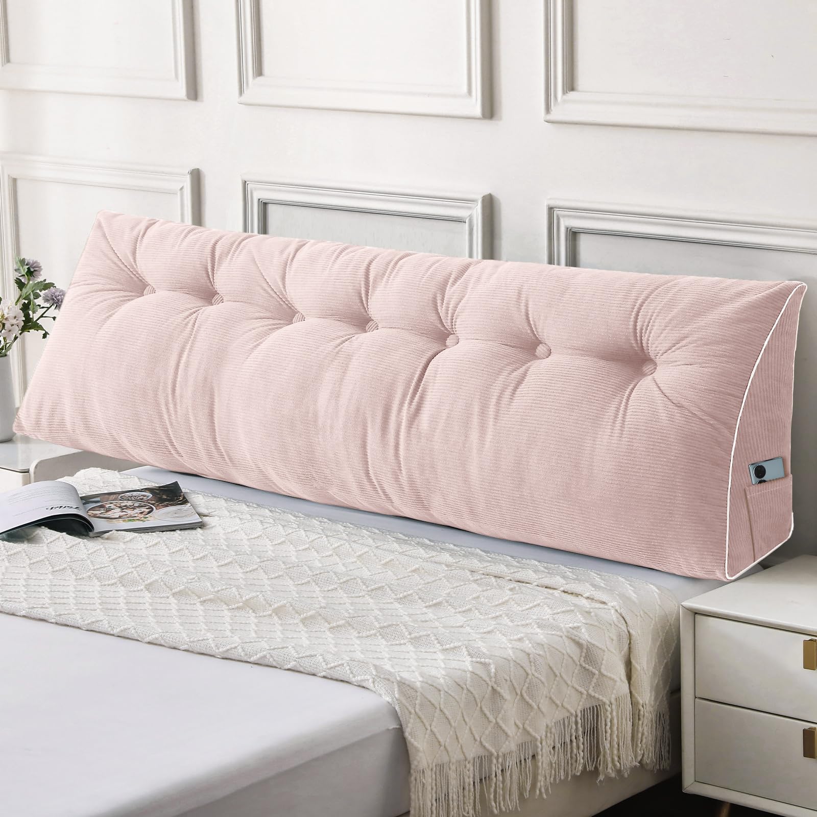 Sasttie Headboard Pillow King, Wedge Pillow Headboard for Sitting Up in Bed, Back-Rest Support Triangular Cushion for Reading - Features Removable