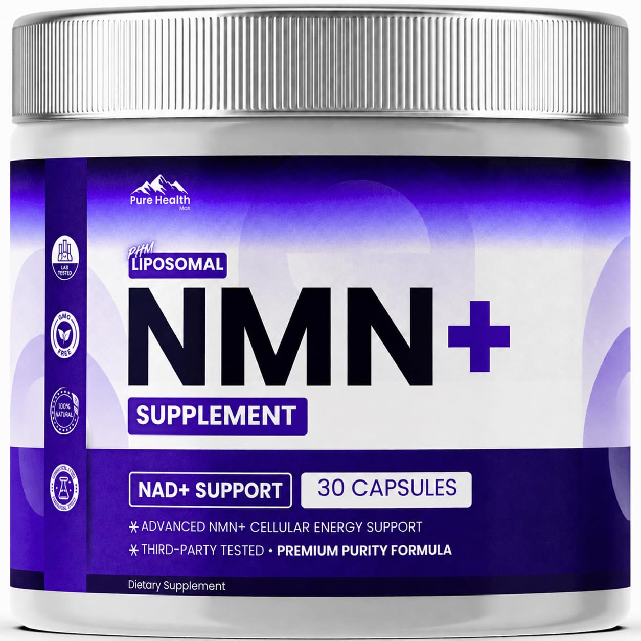 PURE HEALTH MAX NMN Supplement with NAD+ Resveratrol and French Maritime Pine Bark Extract - NMNH Alternative | NAD Liposomal Supplements for Men & Women | 30 Capsules, 1 Daily, 30-Day Supply