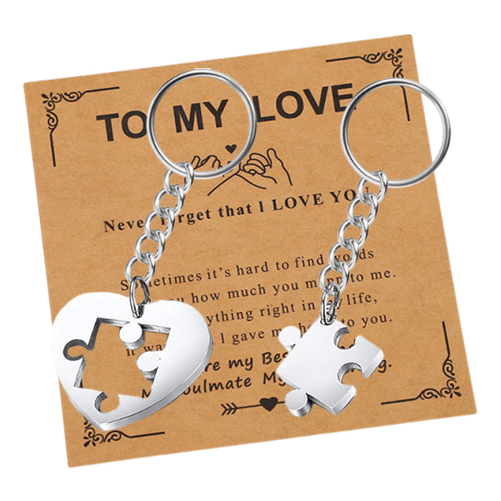 2Pcs Couples Keyrings, Jigsaw Puzzle Matching Keychains with Card, Romantic Gifts for Him or Her,Valentines Day Birthday Long Distance Relationship Gifts for Boyfriend,Husband,Wife or Girlfriend