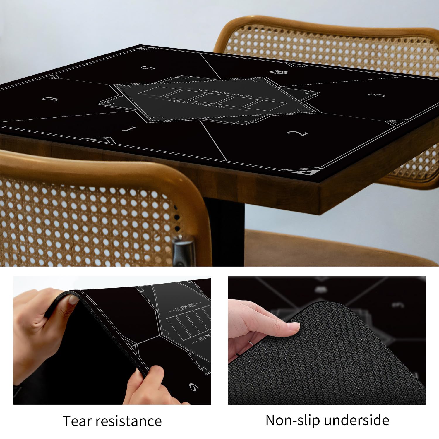 LaiEr 60/80/100/120/140/160cm Square Poker Mat Texas Hold'em Poker Rubber Mat Poker Topper for Tables Folding Portable Poker Table Top Layoutw for Poker Games Blackjack Casino(100 * 100cm FangTuAn2) - Image 4