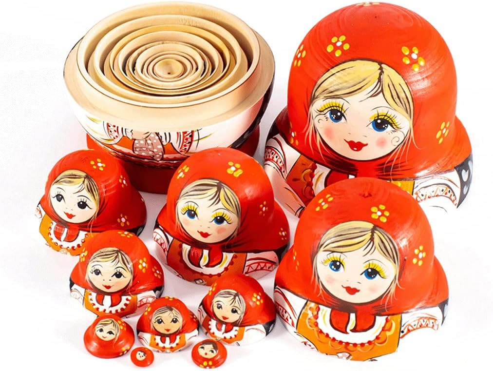 Nesting Dolls Russian Nesting Dolls 10-Layer Matryoshka Cute Puzzle Handmade Wooden Nesting Doll Toy Creative Home Decoration Birthday Present Best Wishes Gift (Color : Red)