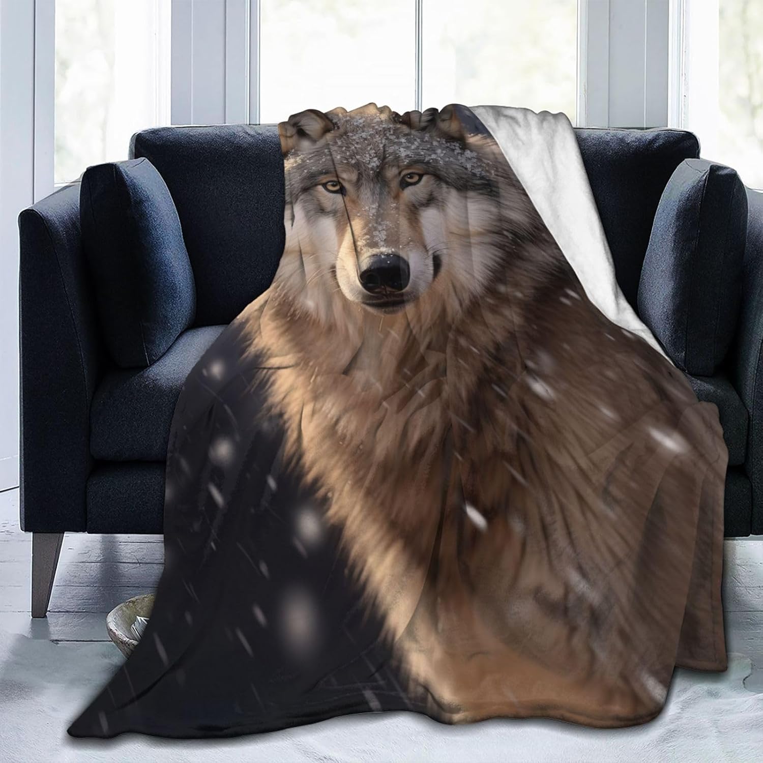 Wolf Blanket Gifts for Women Men Girls Boys Snow Wolves Flannel Throw Blankets for Home Decor Couch Bed Sofa Soft Fuzzy Lightweight for All Season 60x50 Inches - Image 6