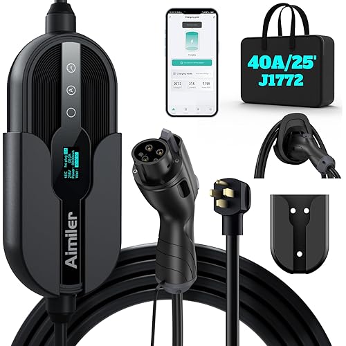 AIMILER Level 2 Electric Vehicle (EV) Charger(WiFi APP/Plug-Play), 40A, 25ft Cable ETL Certified, 220V-240V NEMA 14-50P Plug EVSE w/ J1772 Connector, Portable EV Car Charging Stations (Jet)