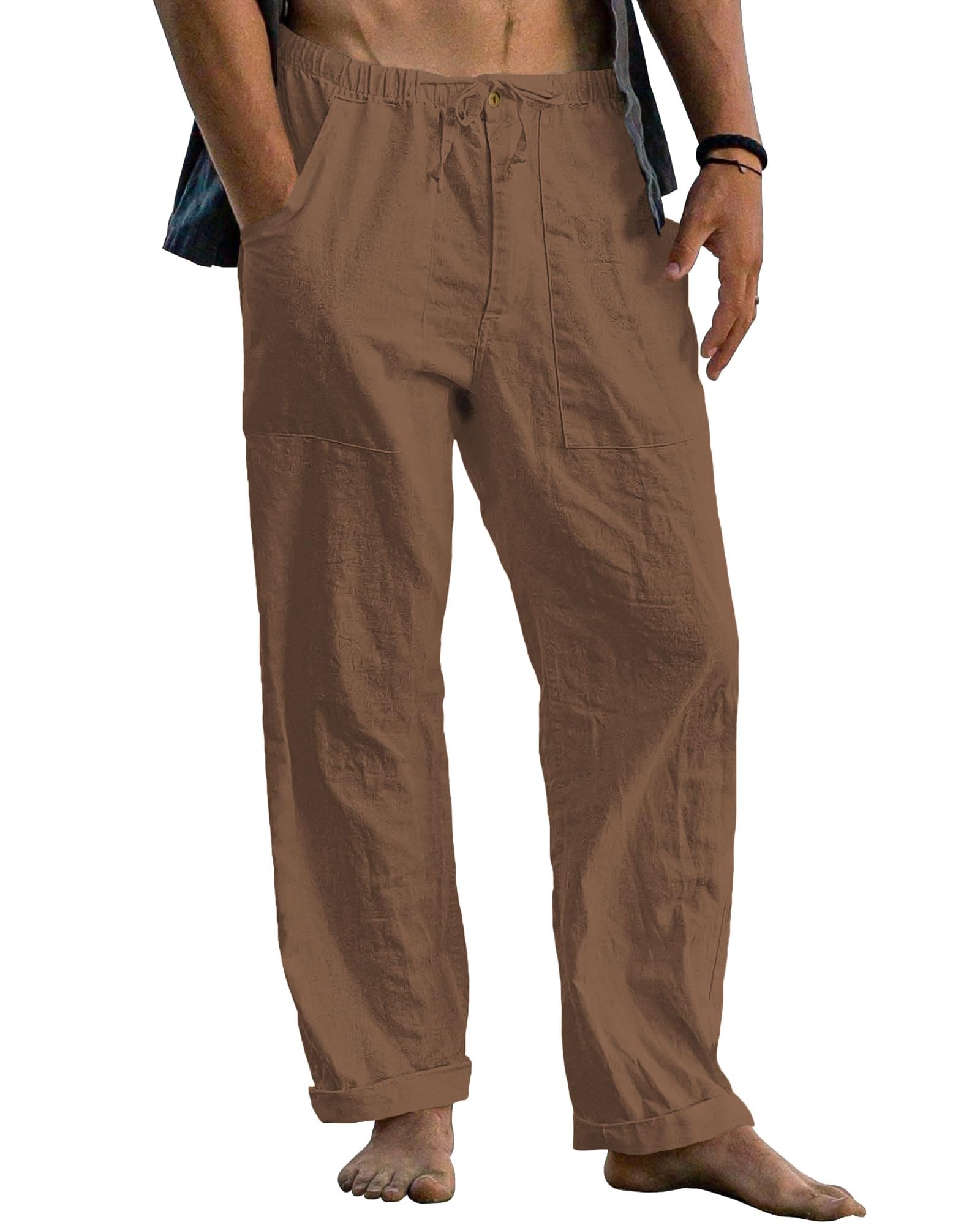 Cegerne Pantaloni in Lino Uomo Lunghi Leggeri, Pantaloni Estivi Casual con Vita Elastica e Coulisse, per Spiaggia Vacanze Medievale Vintage e Uso Quotidiano