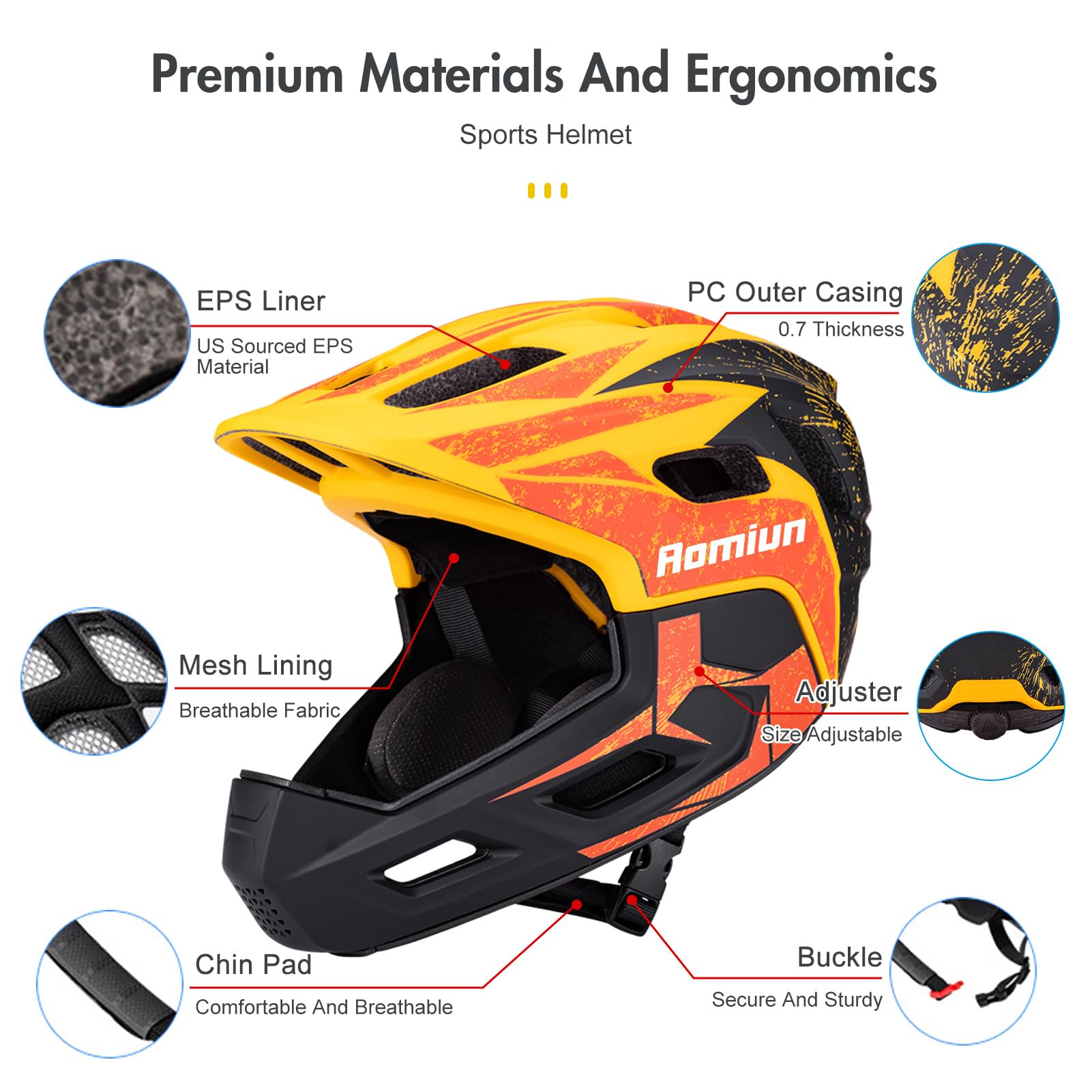 Casco Integral para Niños con Casco Juvenil Mejorado, Mentonera Reforzada, 18 Orificios de Ventilación, de Bicicleta, Transpirable y Ligero, Talla (51-54 cm)