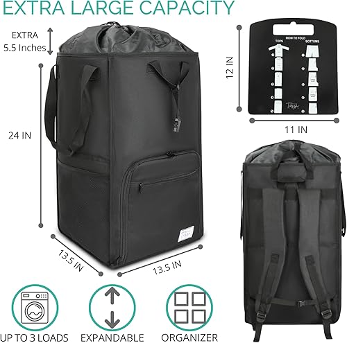Miniatura 3 de College Essentials - Mochila de lavandería de tamaño de viaje, portátil, duradera, plegable, bolsa de lavandería con bolsillos para dormitorios