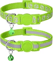 Taglory Reflective Breakaway Cat Collar with Bells, 2 Pack Adjustable 7.5-12.5 Inch Green - Safe, Visible Pet Collars for Cats