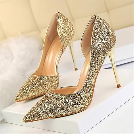 Amazon.com: Zapatos de tacón alto para mujer, zapatos de tacón fino, zapatos  de boda, zapatos de mujer, zapatos de mujer, zapatos de boda, zapatos de  mujer, color dorado, talla de zapato: 4.5) :