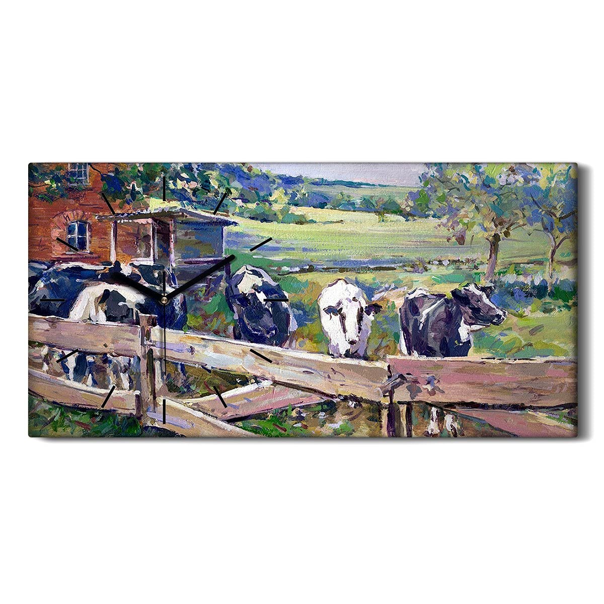 Horloge sur Toile 60x30cm Coloray avec Paysage de Campagne et Mécanisme Silencieux