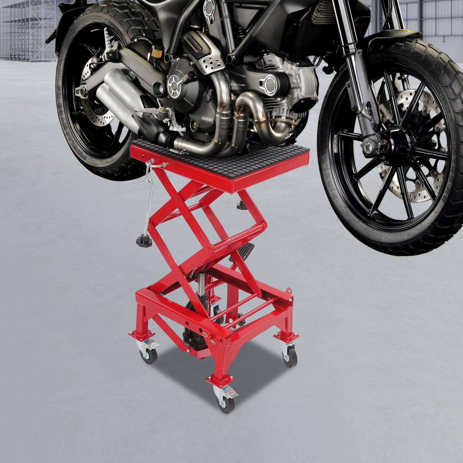 Pont élévateur de moto, avec commande au pied, réglable de 35 à 87 cm, pour motos, VTT et quads, jusqu'à 200 kg